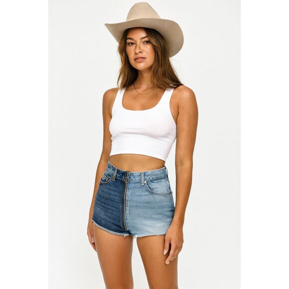 REVICE Blue Two Tone Full Zip Daisy Duke Denim Cut Off Shorts   Women's Size 31 - Picture 1 of 6